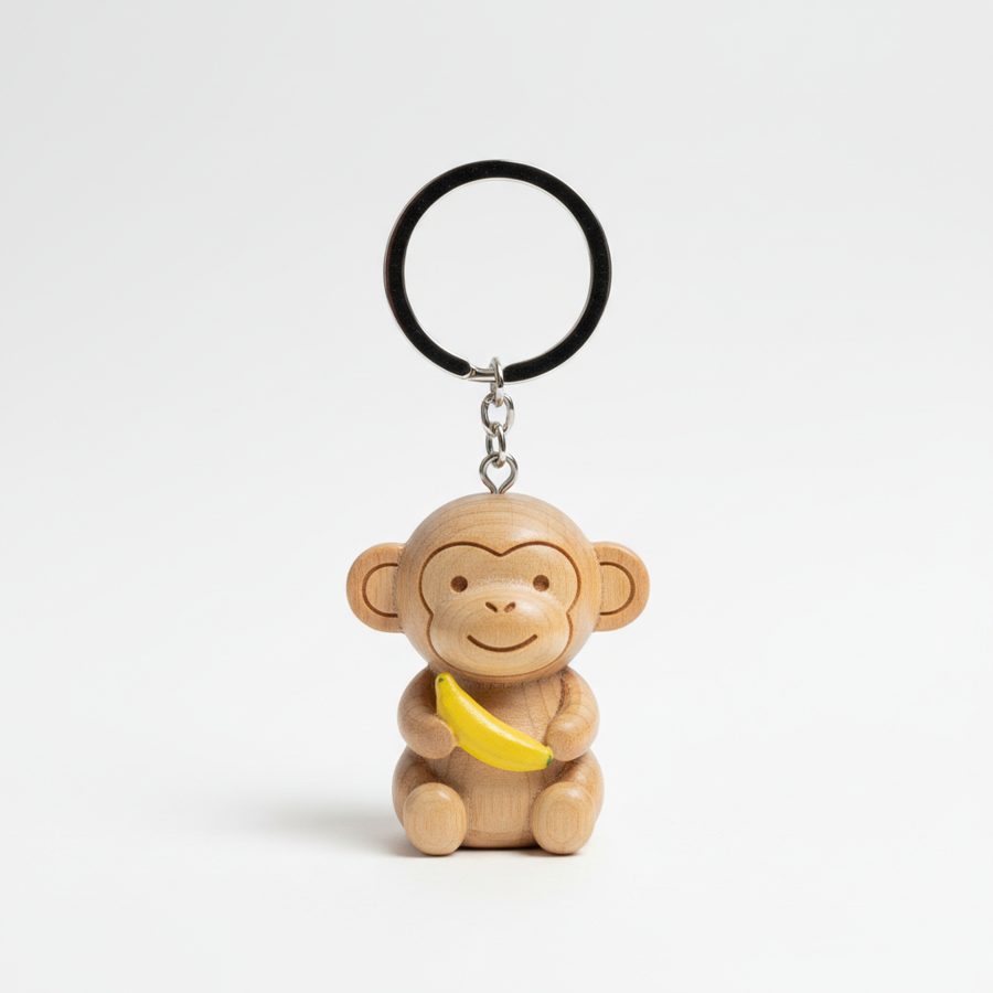Schlüsselanhänger Affe mit Banane (Holz)