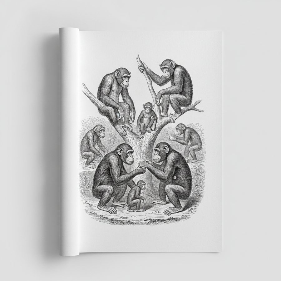 Chimpanzees. /Nline Engraving, English, 19Th Century. Poster Print by 