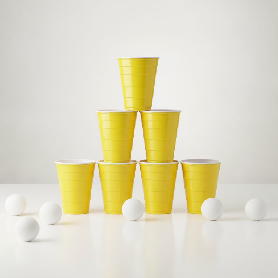 BeerBaller® Yellow Cups - Bierpong Becher Set | 25 gelbe Beer Pong Becher & 3 Bier Pong Bälle | 473ml - 16oz Partybe