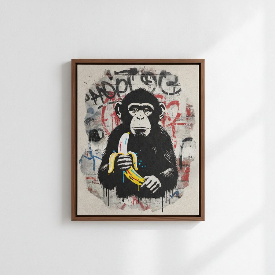 CANVAS MONKEY Graffiti Street Banksy-Stil gerahmter Wandkunstdruck – A