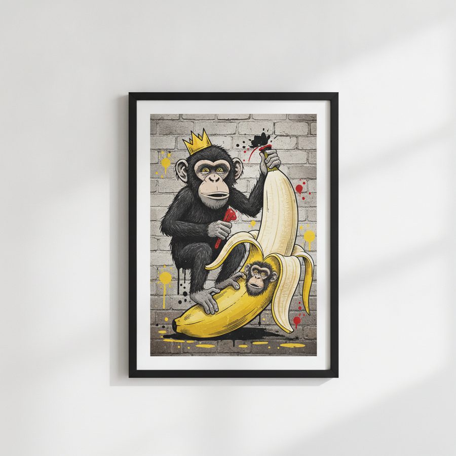 CANVAS MONKEY Graffiti Street Banksy-Stil gerahmter Wandkunstdruck – A