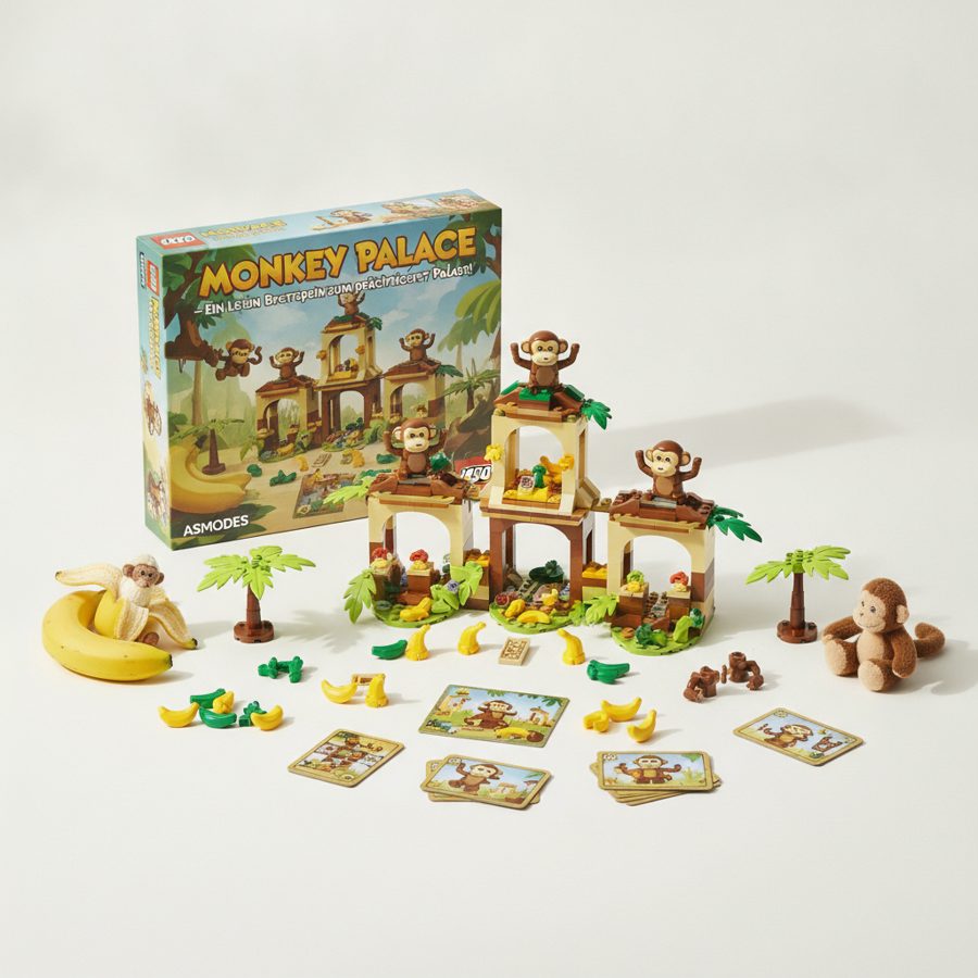 Asmodees - Monkey Palace: EIN Lego Brettspiel – Stein auf Stein zum prächtigsten Palast! Lustiges Familien-Baustein-Spie