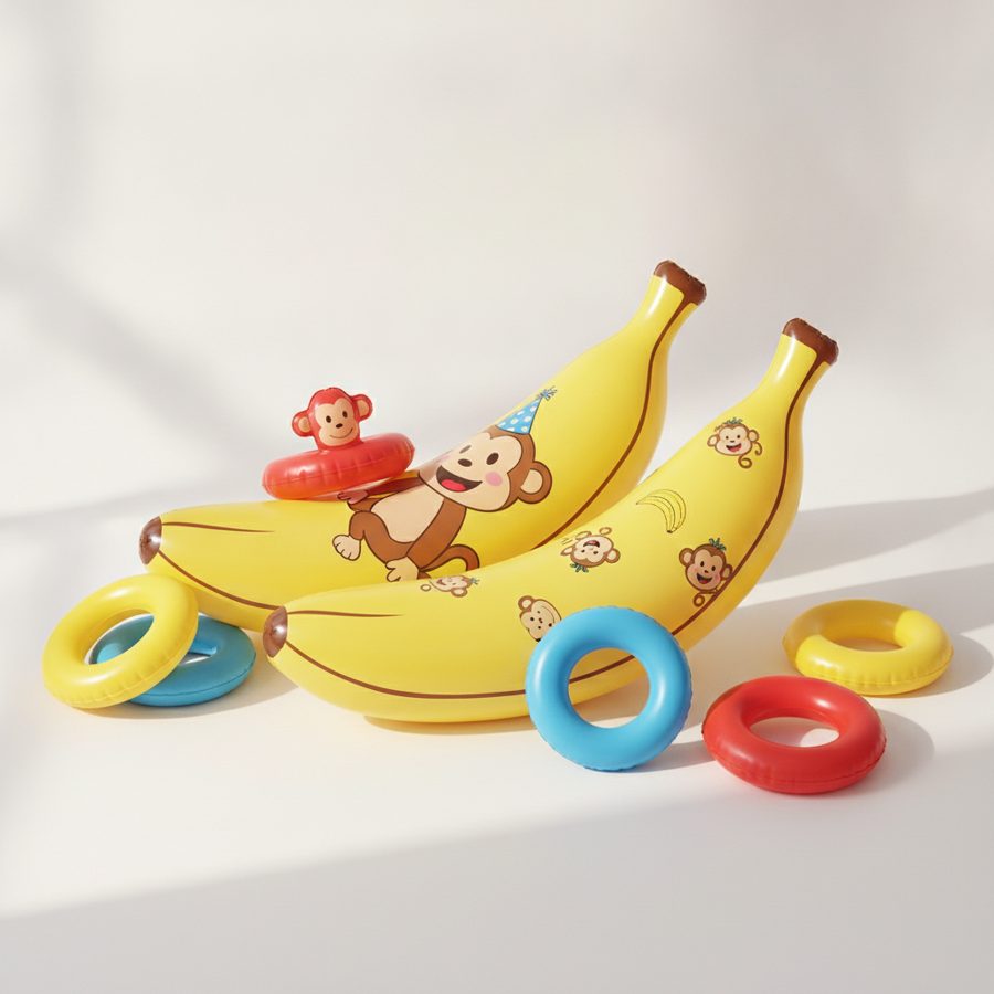 2 Stück Aufblasbare Banane mit Wurfringe, Aufblasbares Bananen Poolspielzeug, Banane Aufblasbar Ringe Werfen, Banana Par