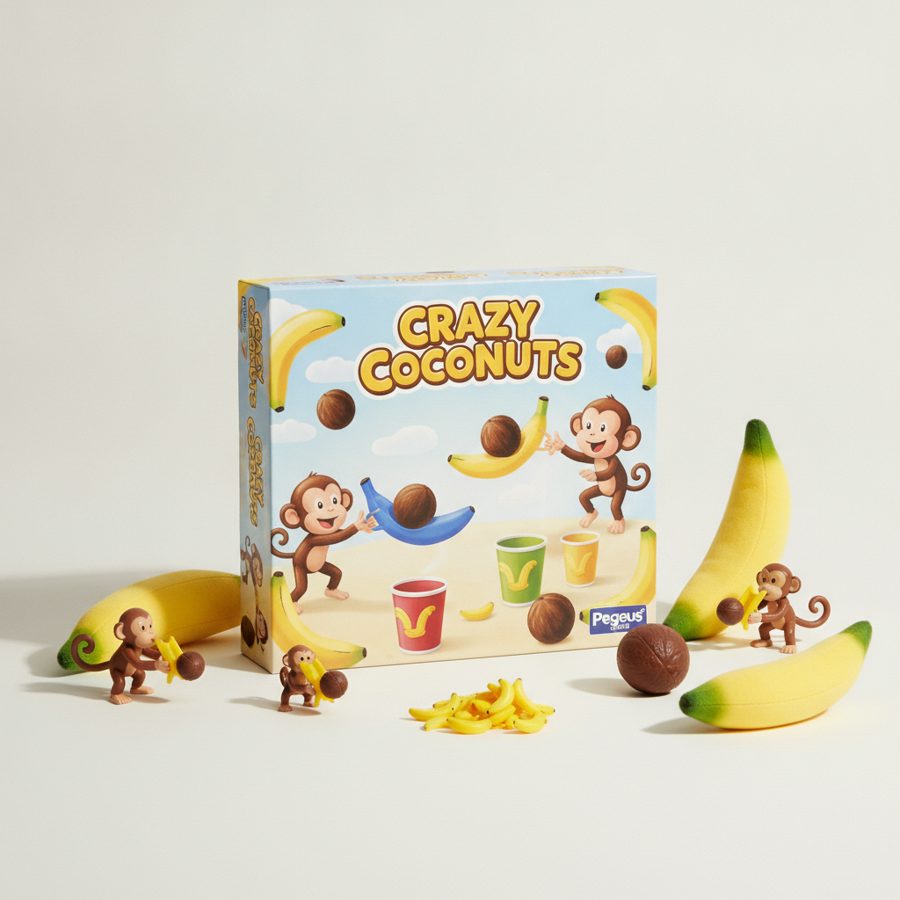 Pegasus Spiele 57210G - Crazy Coconuts Brettspiel Familienspiel mit Affenkatapulten und Kokosnüssen