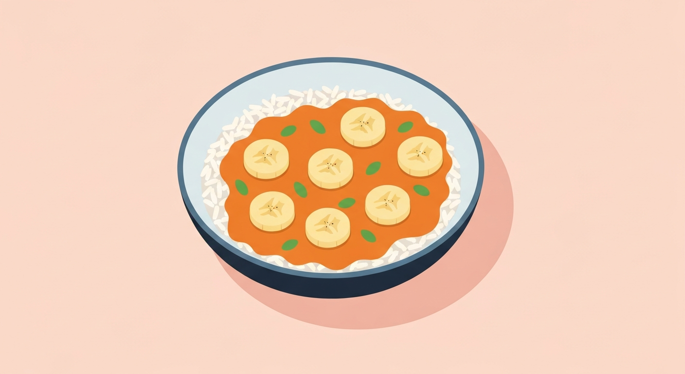Herzhafte Kochbananen-Curry-Bowl mit Koriander-Limetten-Reis