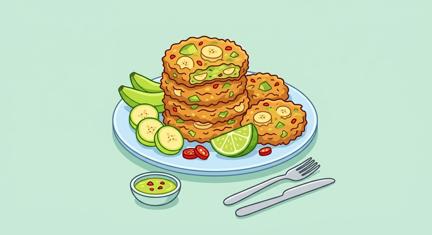Herzhafte Kochbananen-Patties mit Avocado-Limetten-Creme