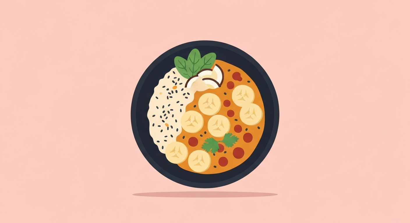 Proteinreiches Bananen-Curry mit Kichererbsen und Joghurt-Minz-Dip