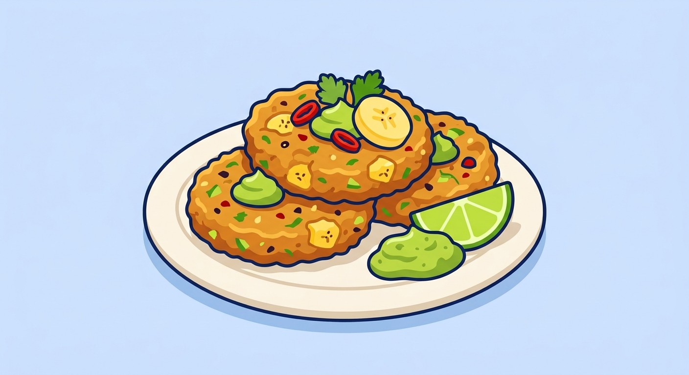 Tropische Kochbananen-Patties mit Avocado-Limetten-Creme